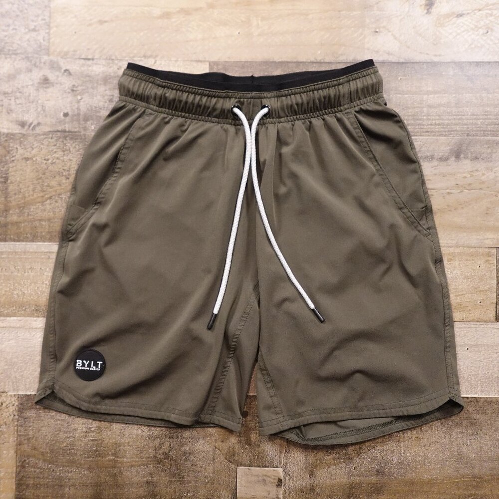 BYLT Premium Basics Athletic Shorts Men’s Small Olive‎ Green 7” Inseam